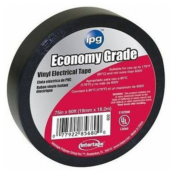 Intertape .75" x 60' Black Electrical Tape Economy Grade 602
